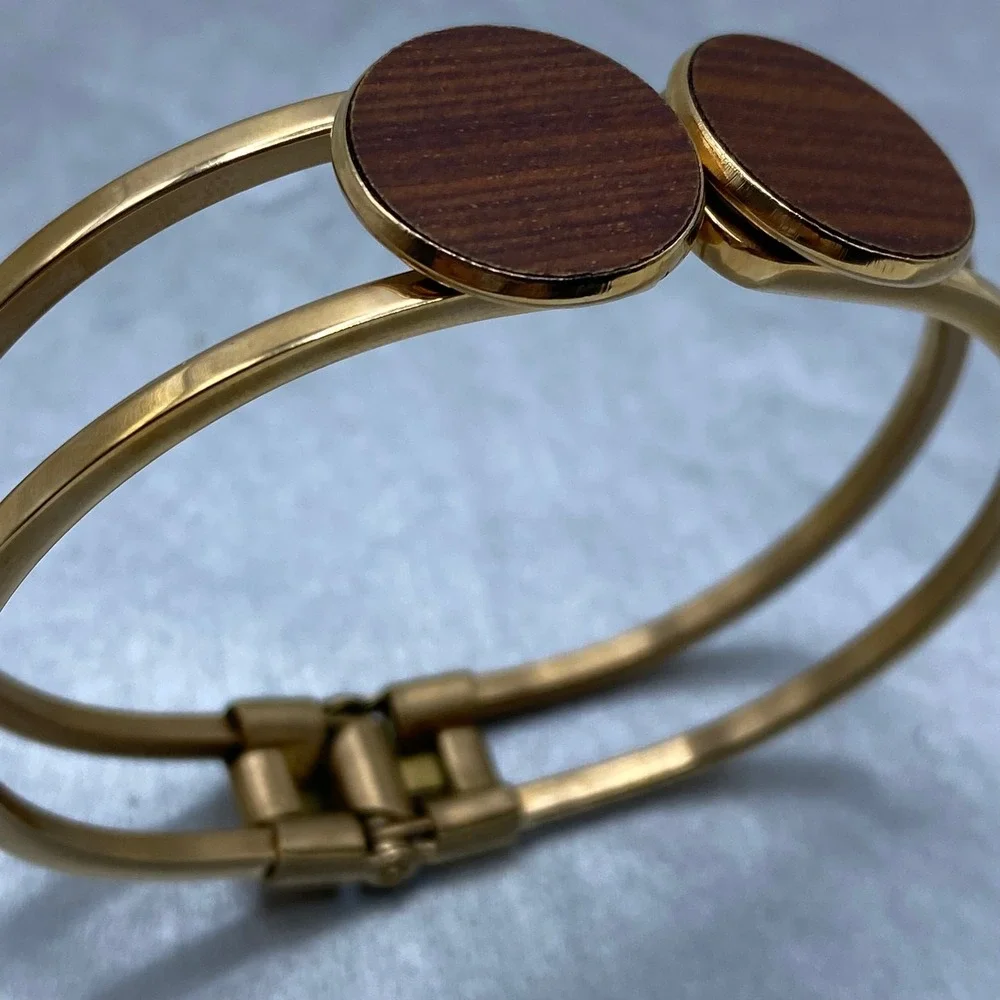 Woodstone Boho Rose Gold Genuine Wood Bracelet Minimalist Cuff Bangle NIB Chic